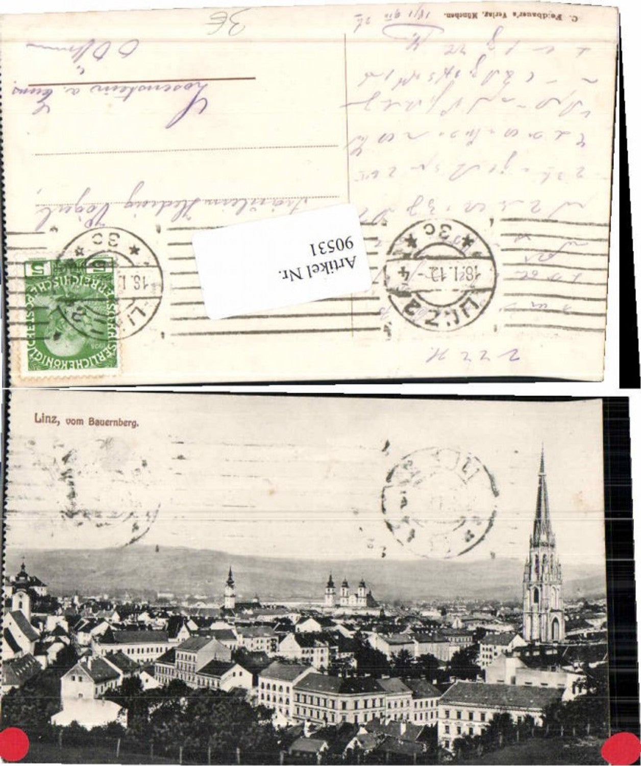 90531, Linz on the Danube from Bauernberg 1905