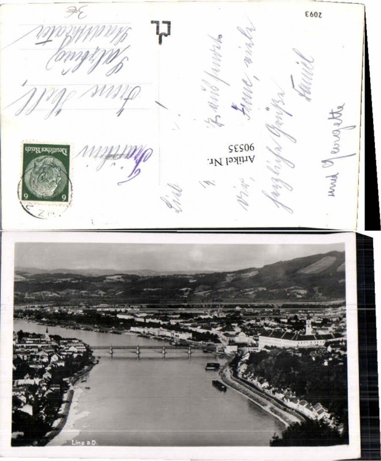 90535, Linz on the Danube, aerial photograph 1938