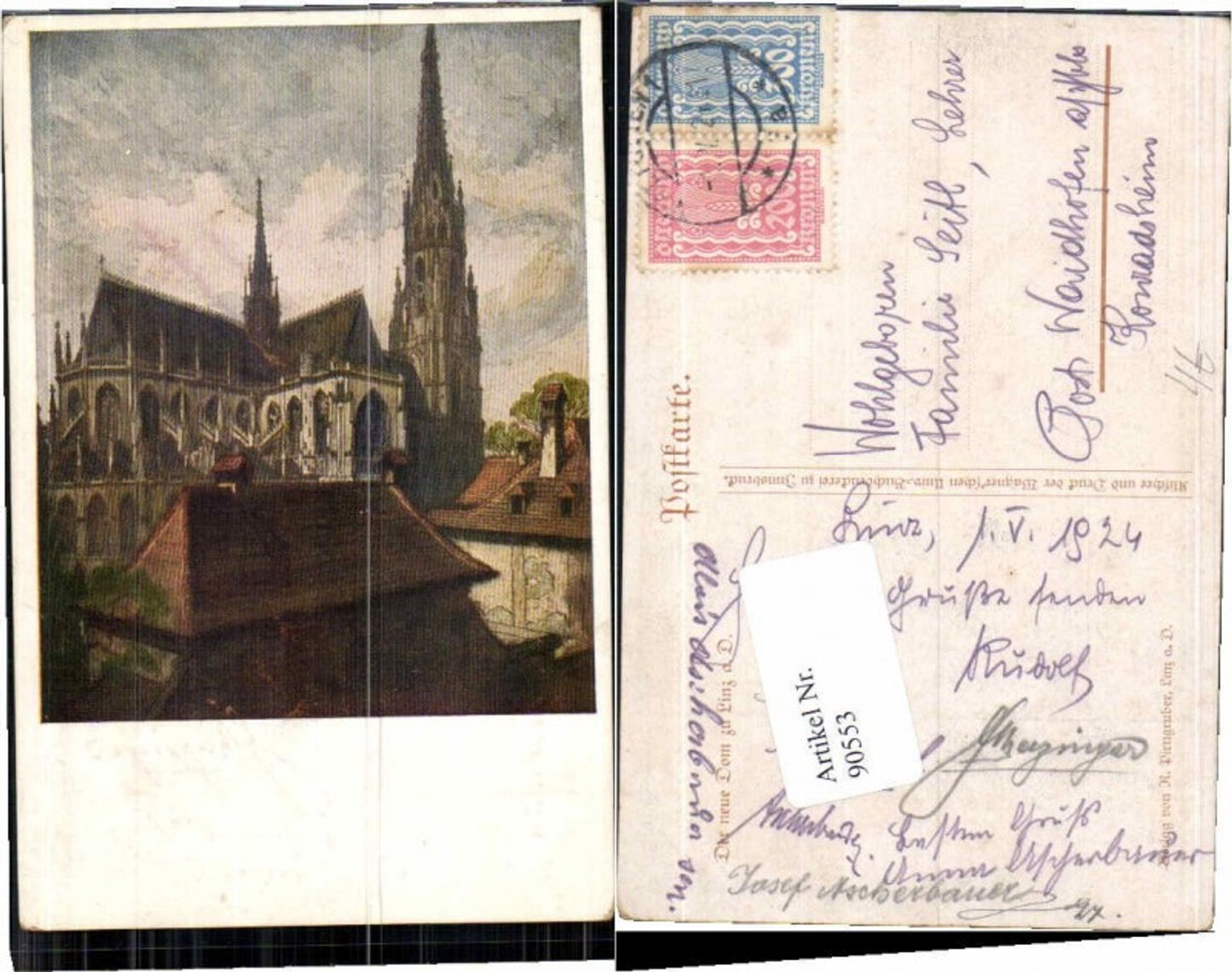 90553, Linz on the Danube Cathedral around 1924