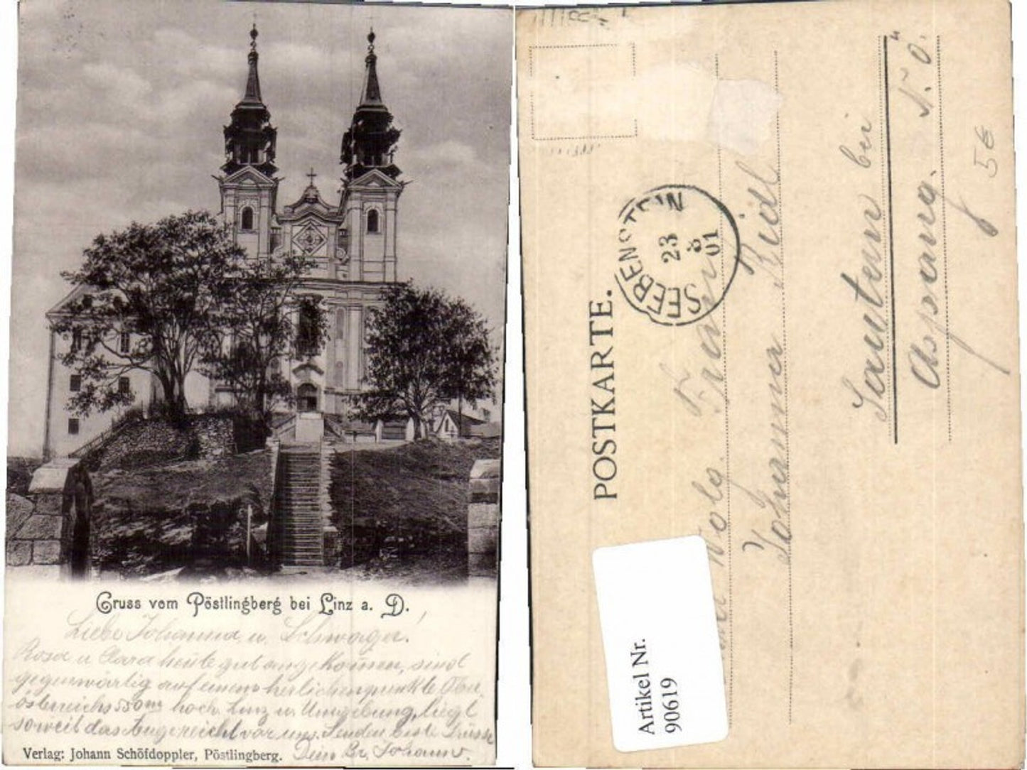 90619, Greetings from Pöstlingberg near Linz, Stiege Church 1901