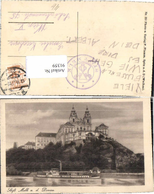 91359, Melk on the Danube with steamer