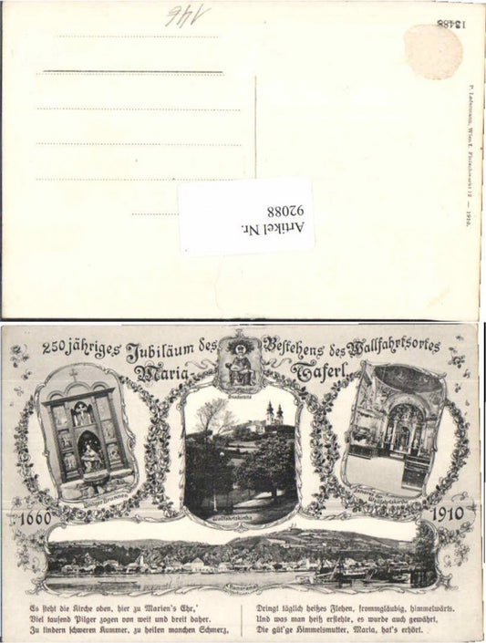 92088, Maria Taferl Marbach commemorative card anniversary 1910