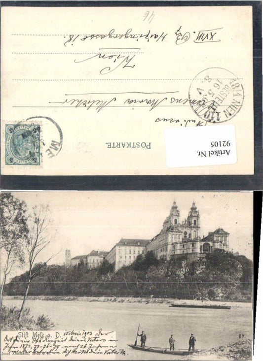 92105, Melk Abbey on the Danube, boat people around 1900