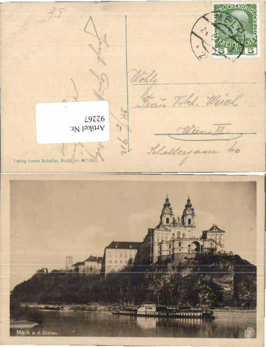 92267, Melk on the Danube with steamer