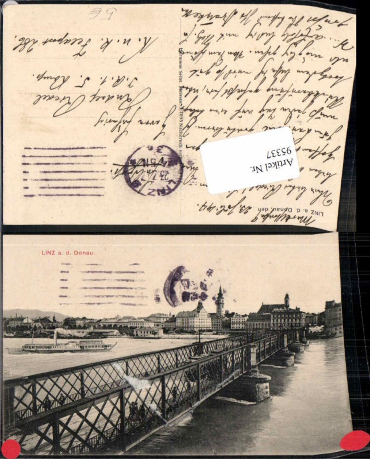 95337, Linz Urfahr with Danube steamer 1917