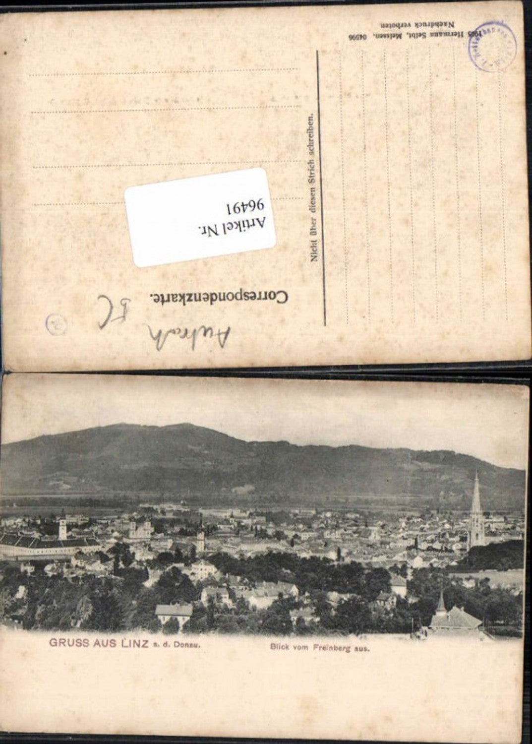 96491, Greetings from Linz on the Danube 1905