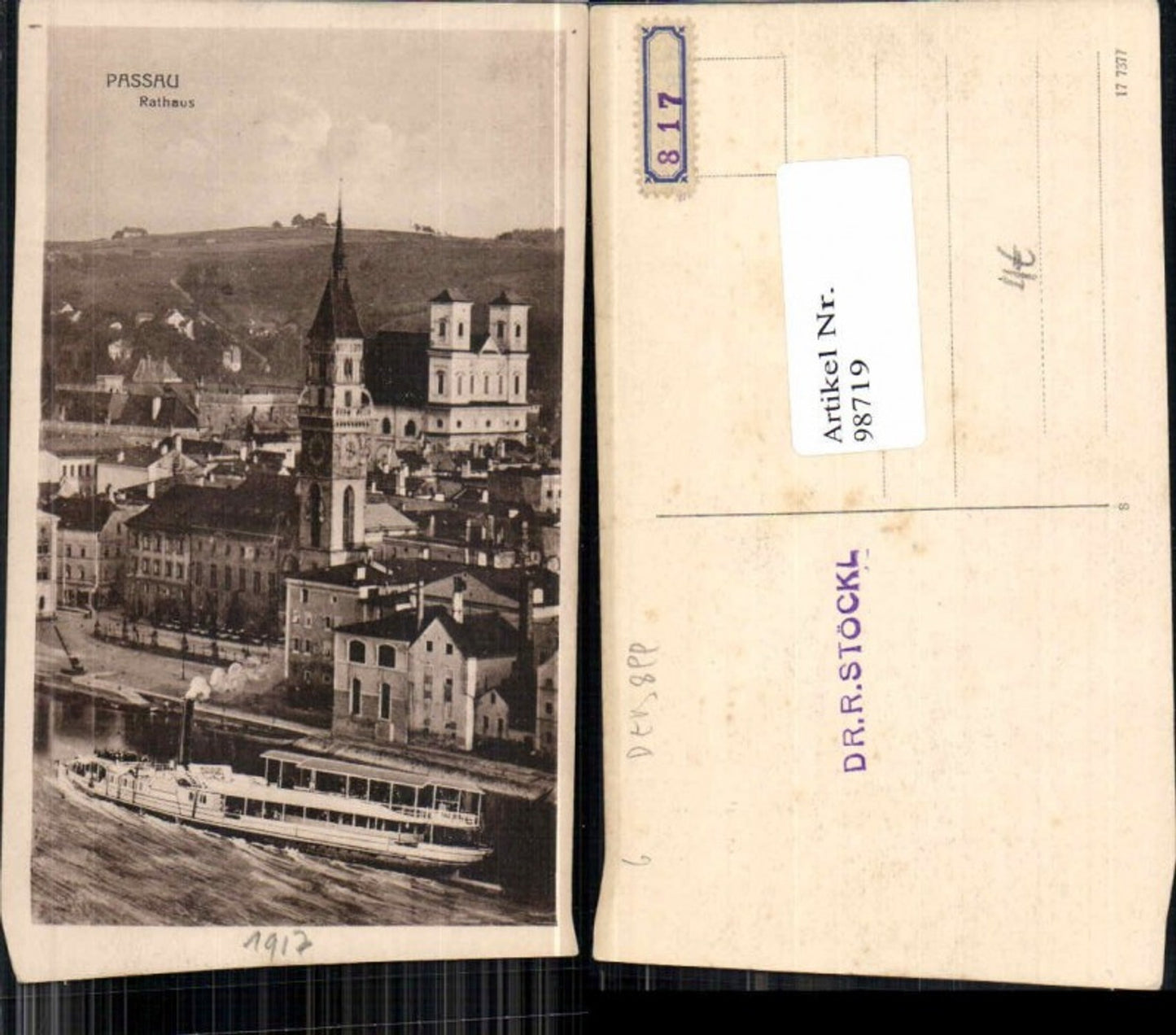 98719,Passau Rathaus m. Donau Dampfer