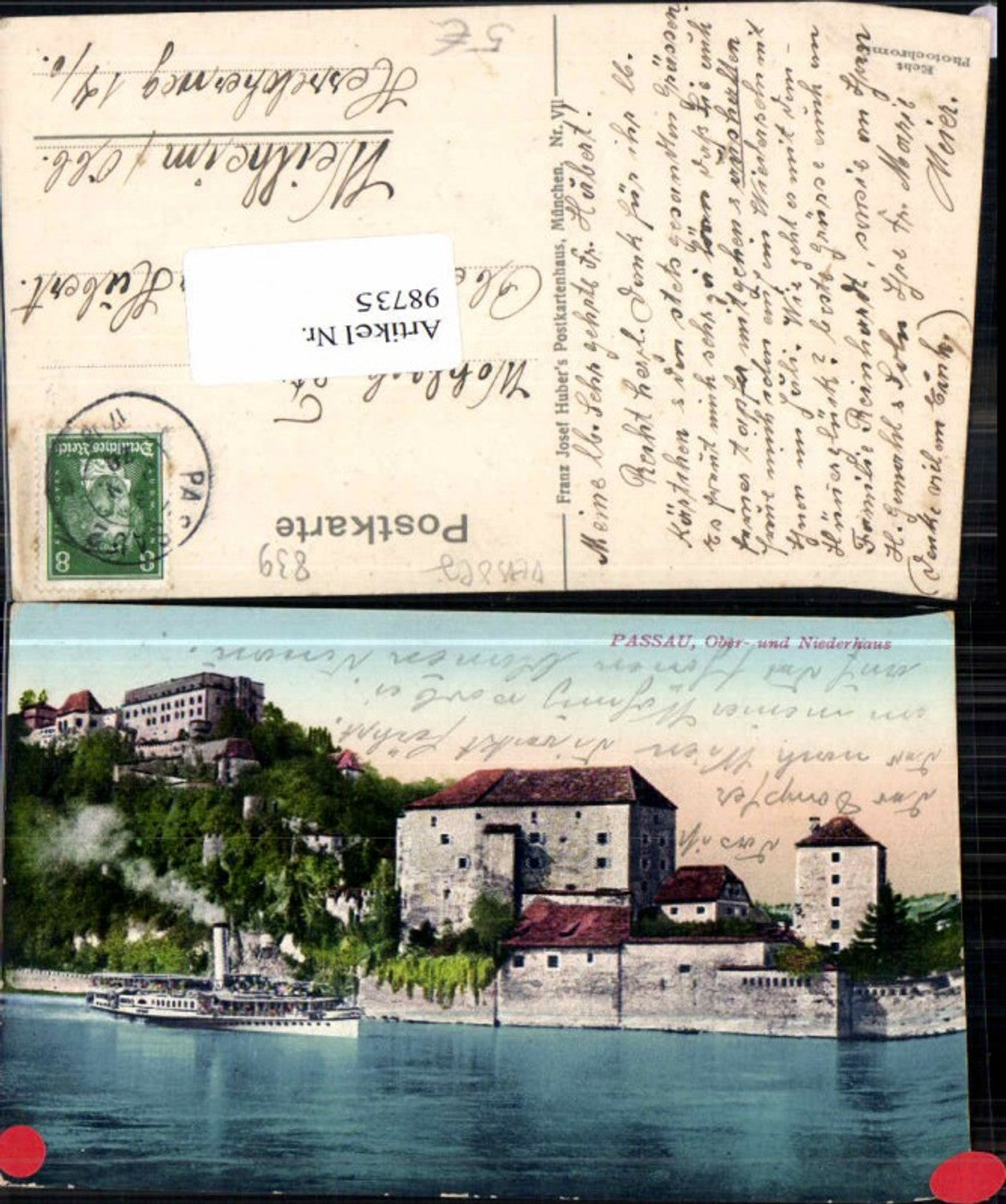 98735,Passau Oberhaus Niederhaus m. Dampfer  1908