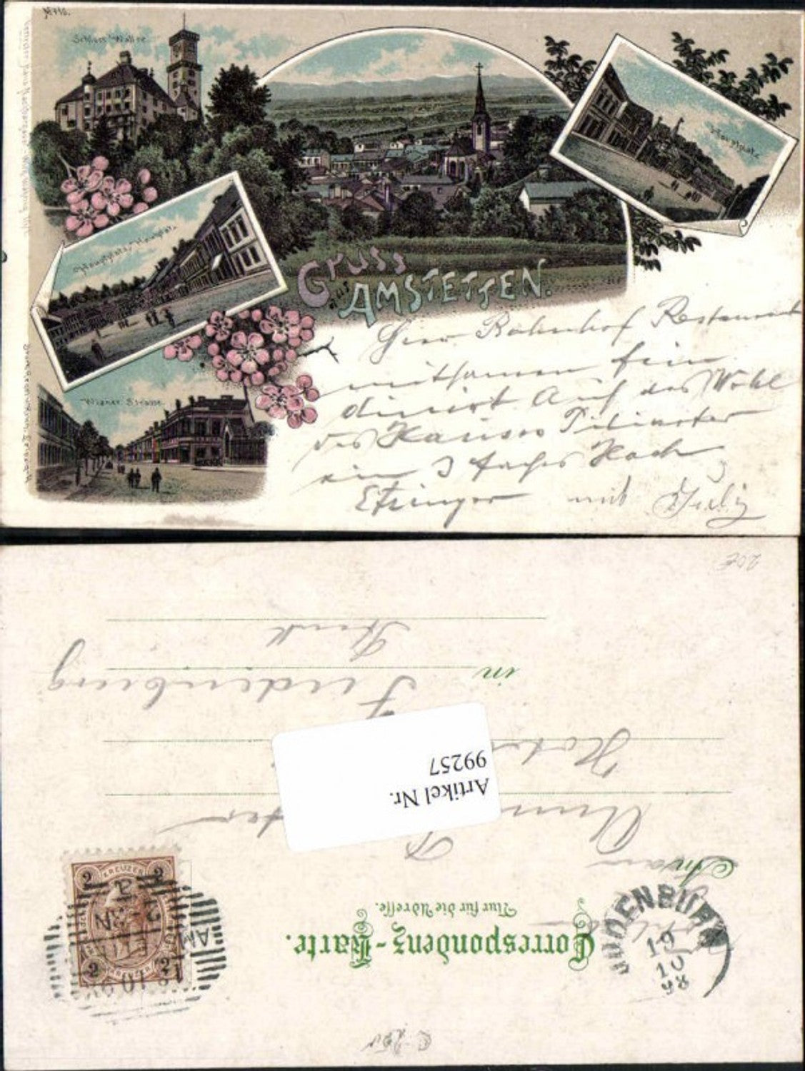 99257, Lithograph Greetings from Amstetten with Wallsee Castle 1899 