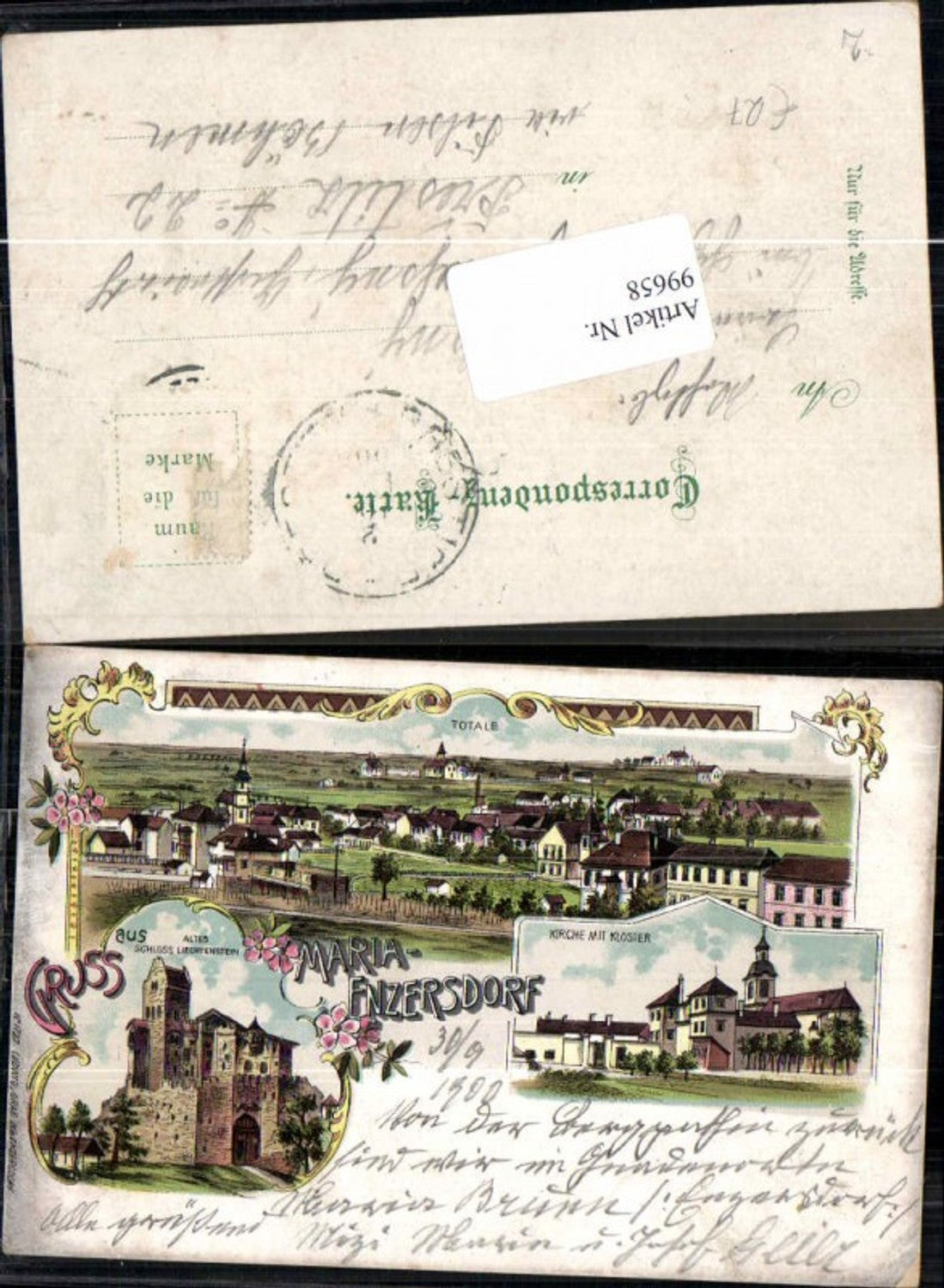 99658,Tolle Litho Gruss aus Maria Enzersdorf Liechtenstein 1899