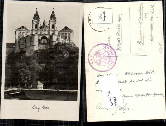 99861, photo postcard Melk Abbey on the Danube landing stage