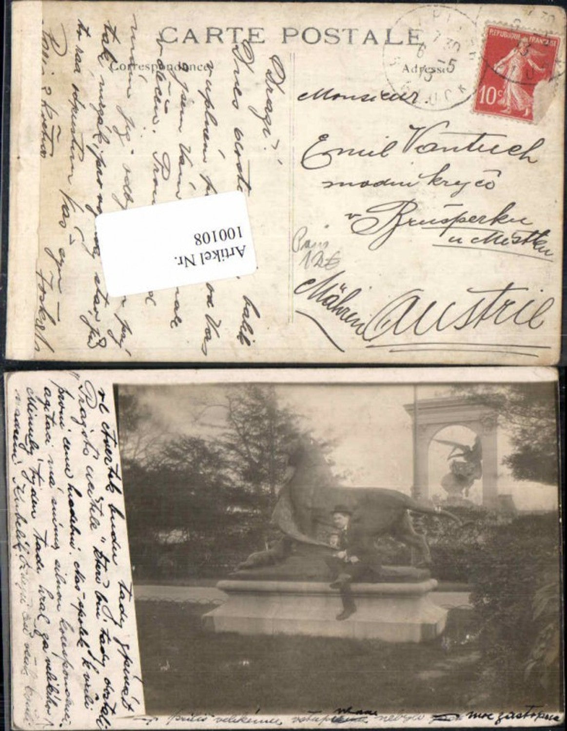 100108, RARE Photo AK Paris Monument People 1913