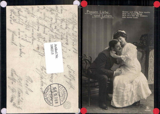 100215,Frau m. Mann Liebespaar Kleid Spruch