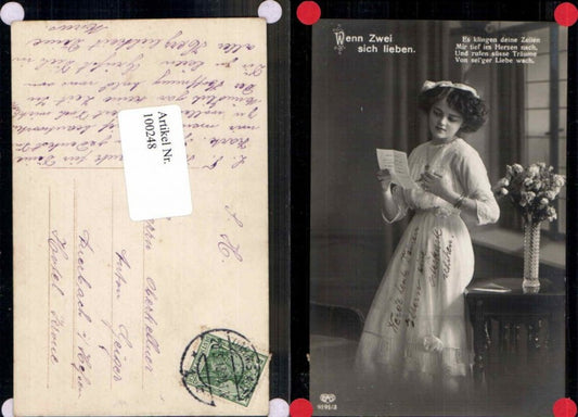 100248,EAS Schöne Frau Girl liest Brief Letter Fashion Flowers