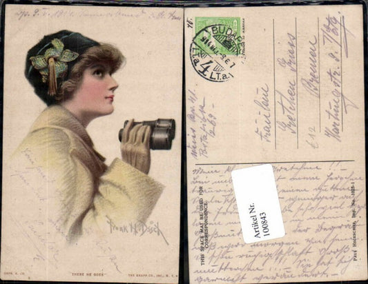 100843,Art Deco Nouveau Edwardian Girl Binoculars Fashion Woman Paul Heckscher 1025