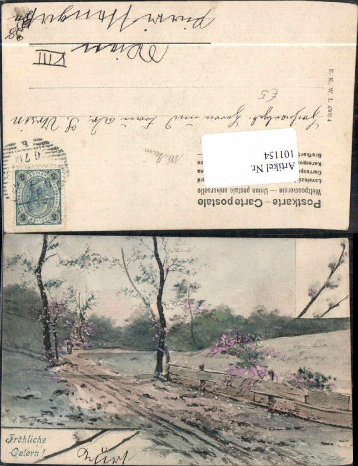 101154,Ostern Landschaft Bäume Wald 1905  sign Wertheim B.K.W.I
