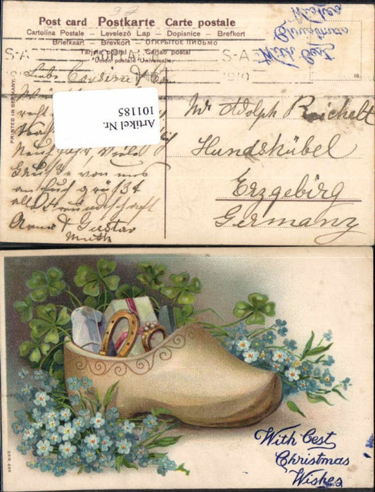 101185,Präge Litho Weihnachten Pantoffel Hufeisen Klee Kleeblatt