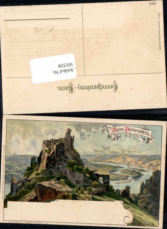 101558, Lithograph of the Dürnstein ruins, signed by Ludwig Hans Fischer.