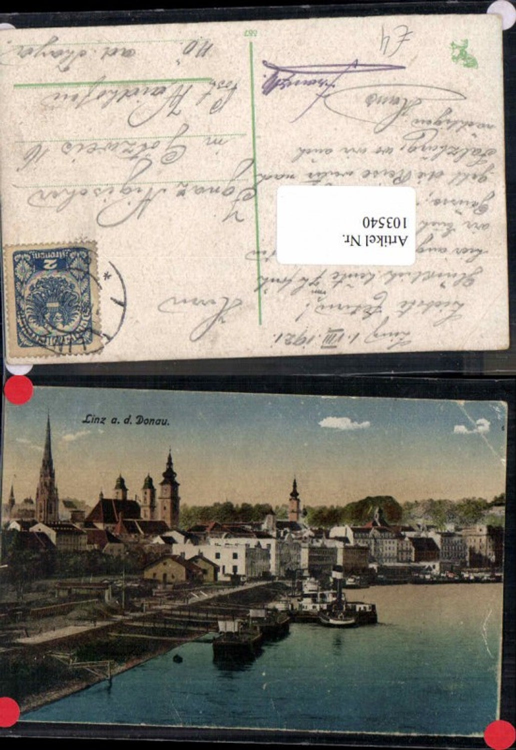 103540, Linz on the Danube, harbor with ships and houses, 1920