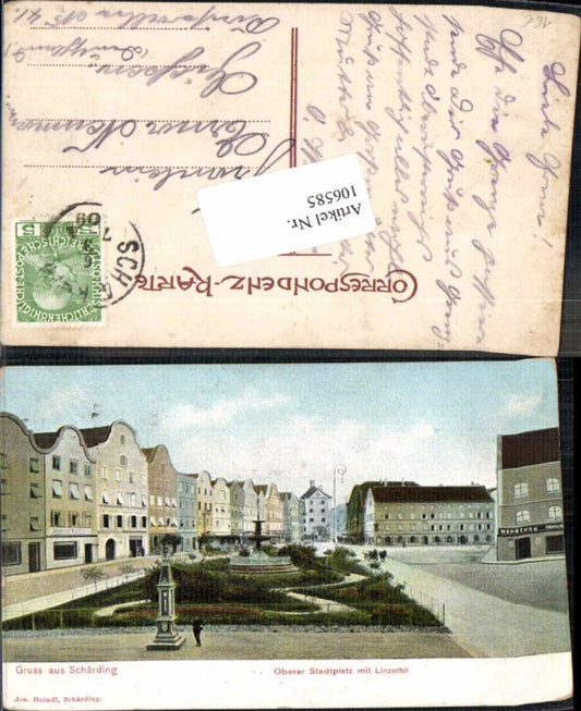 106585, Greetings from Schärding, Upper Town Square with Linz Gate, 1909