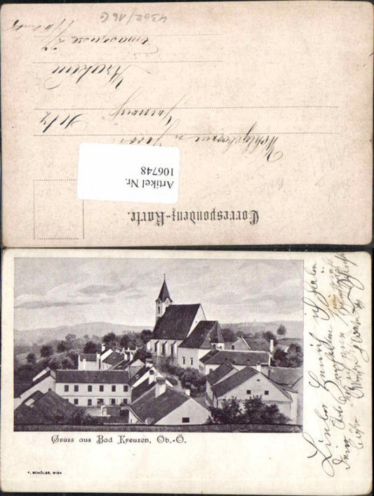 106748, Greetings from Bad Kreuzen near Grein, view of houses 1900