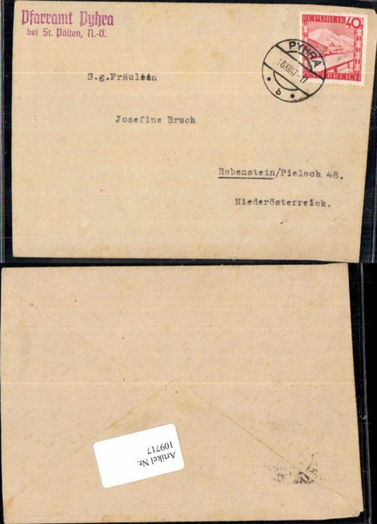 109717, Document from the parish office of Pyhra near St. Pölten, 1947, to Rabenstein near Pielach