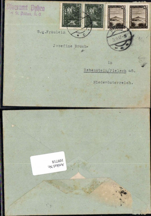 109718, Document from the parish office of Pyhra near St. Pölten, 1947, to Rabenstein near Pielach