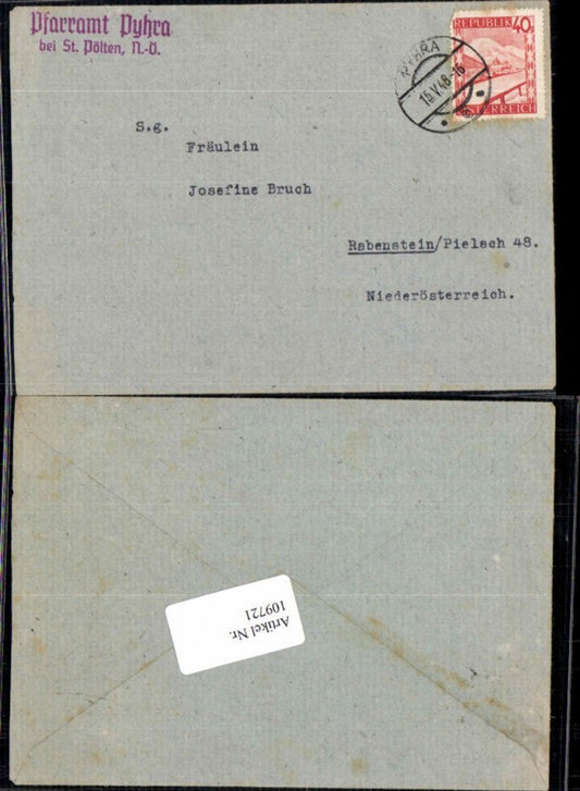 109721, Document from the parish office of Pyhra near St. Pölten, 1947, near Rabenstein and Pielach