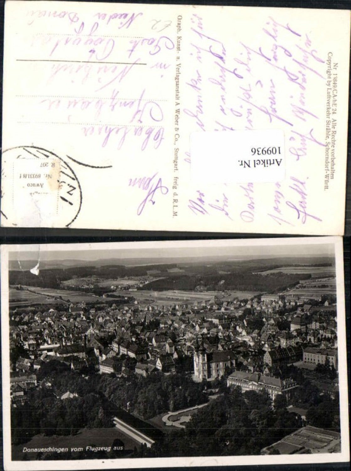 109936,Aerial photograph of Donaueschingen from an airplane