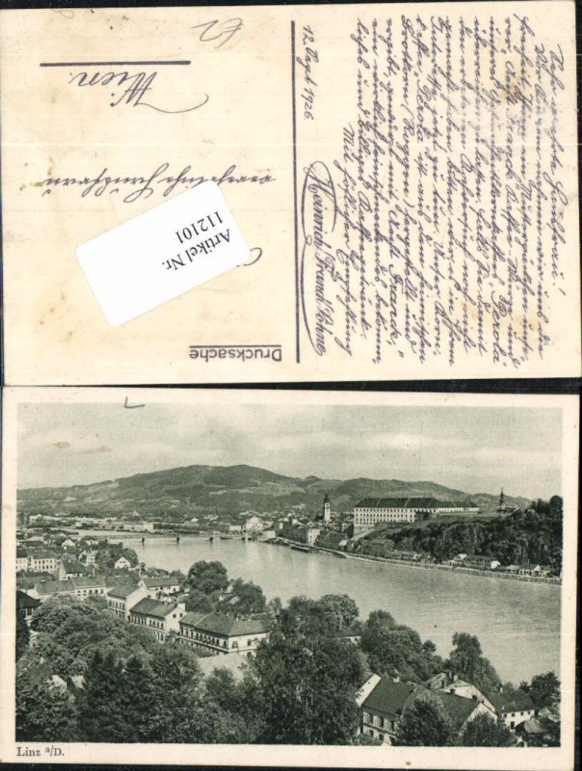 112101, Linz on the Danube, total view with houses, 1925