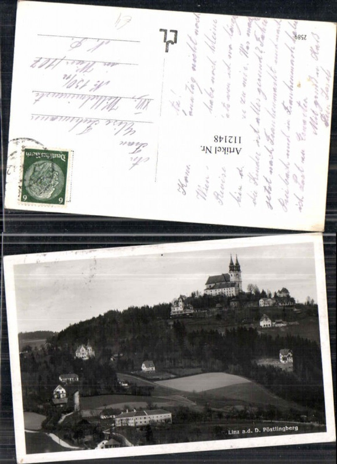 112148, Linz on the Danube Pöstlingberg Houses with church 1940