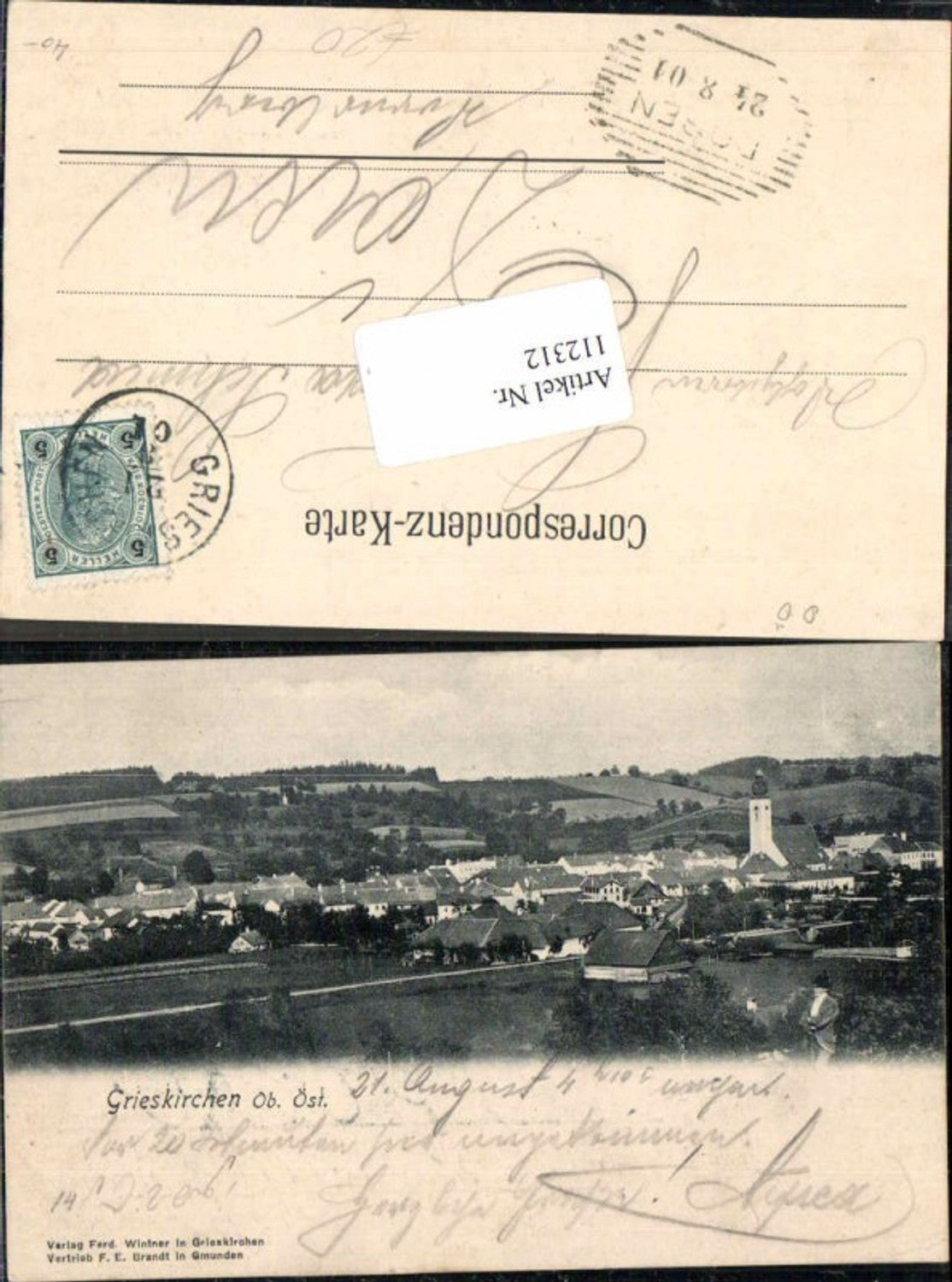 112312, Grieskirchen Great rare view of the town 1890