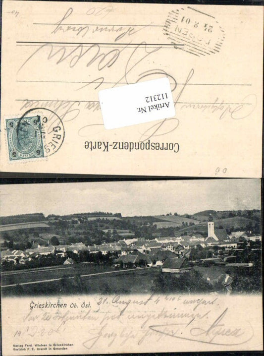 112312, Grieskirchen Great rare view of the town 1890