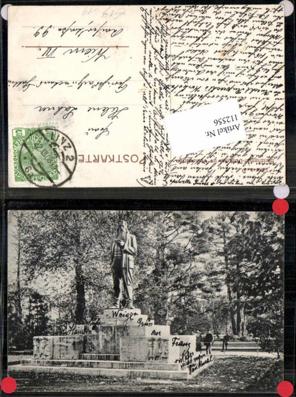 112556, Linz on the Danube Stelzhamer Monument in the Volksgarten 1908