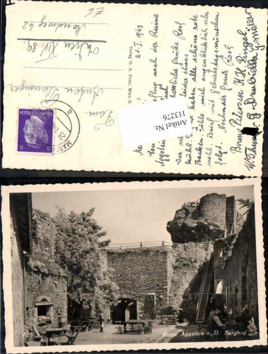 113276, photo postcard of the Aggstein ruins on the Danube, Burghof, rare postcard, 1938