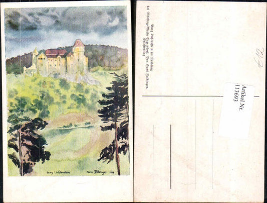 113693, Great rare artist's postcard of Lichtenstein Castle, Liechtenstein near Mödling, signed by Hans Falkinger, Maria Enzersdorf