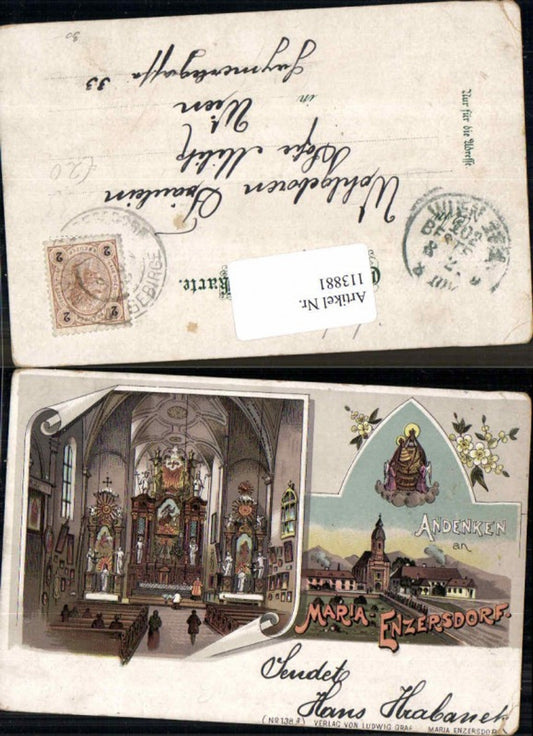 113881, Great beautiful lithograph Maria Enzersdorf Greetings in remembrance of 1898