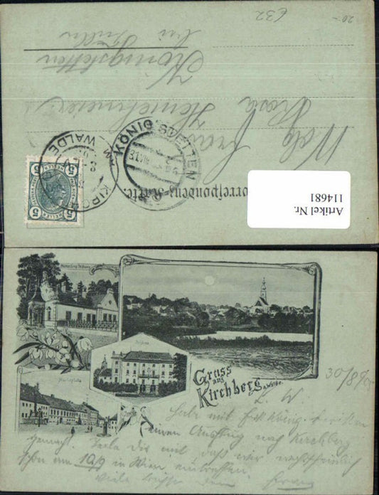 114681,Mond Litho Gruss aus Kirchberg am Walde Markt Schloss 1897