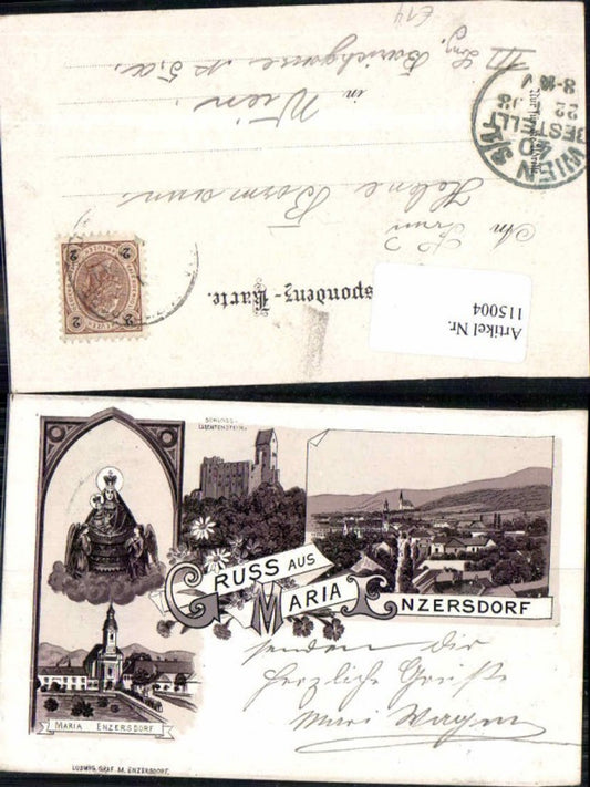 115004, Great lithograph, greetings from Maria Enzersdorf near Mödling, Liechtenstein Castle, 1897