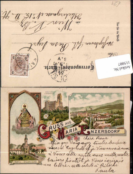 115007, great lithograph, greetings from Maria Enzersdorf near Mödling, Liechtenstein, Mödling 1897