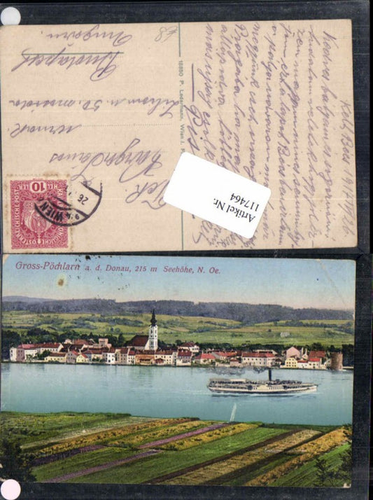117464, Gross Pöchlarn on the Danube with steamer on the river 1917