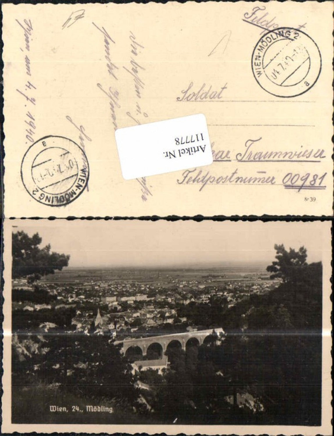 117778,Wien 24 Mödling Brücke Viadukt Feldpost 1940
