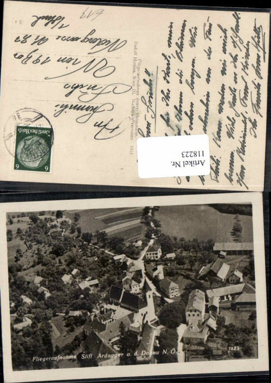 118223, rare aerial photograph of Ardagger Abbey near Amstetten, Hodina pub, 1723 