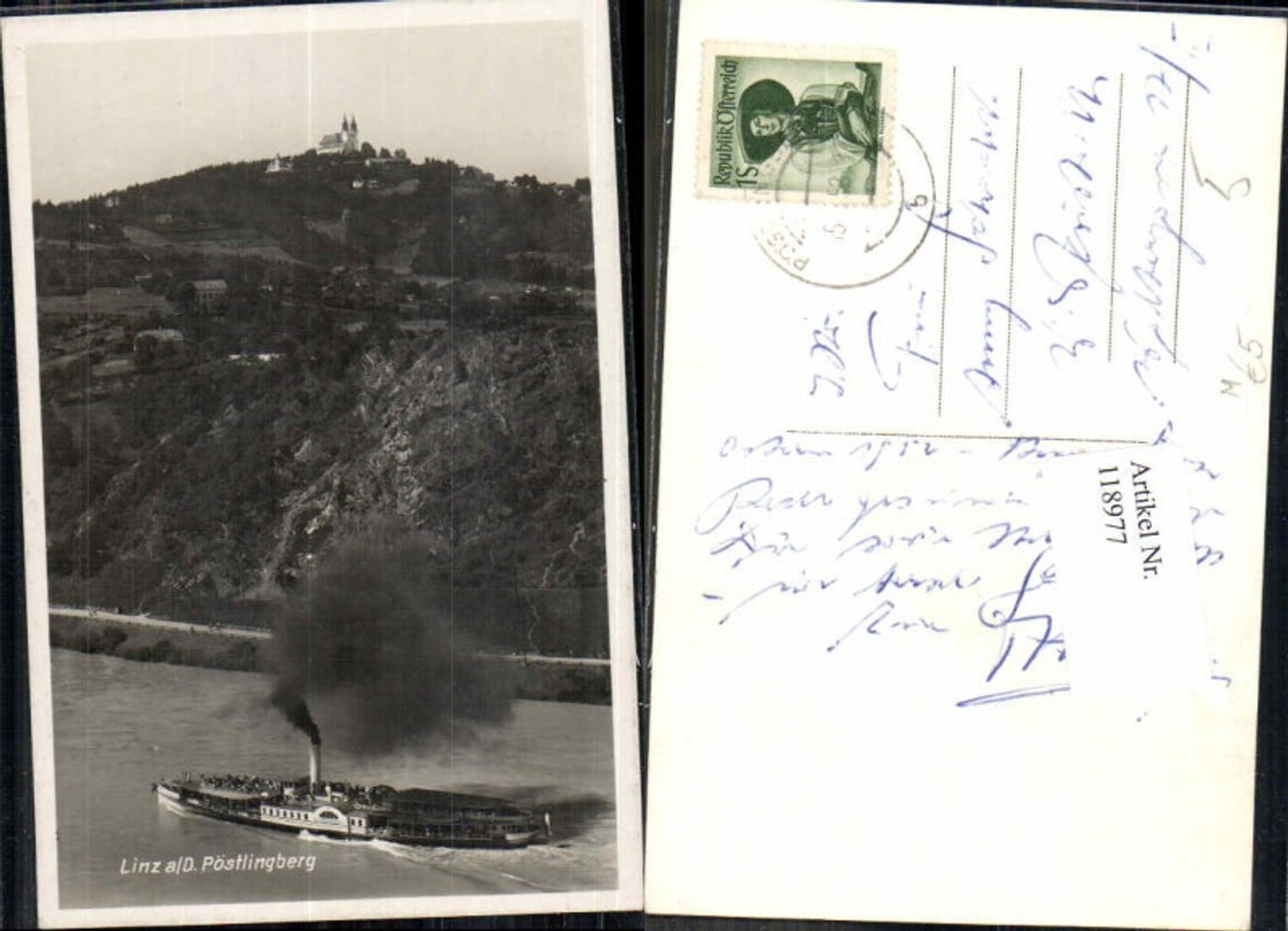 118977, Linz on the Danube Pöstlingberg with steamer on the river