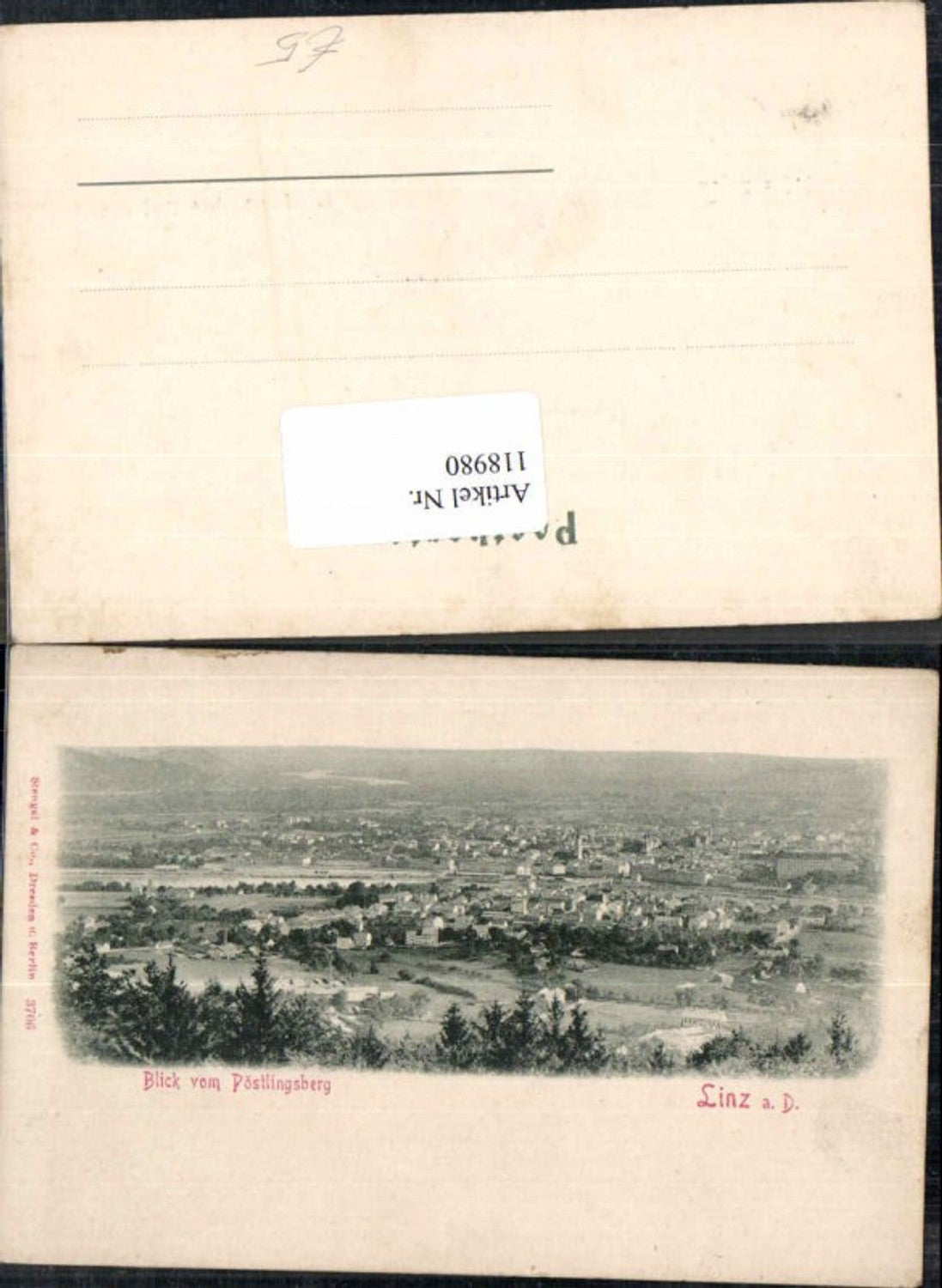 118980, Linz on the Danube around 1900 from the Pöstlingberg