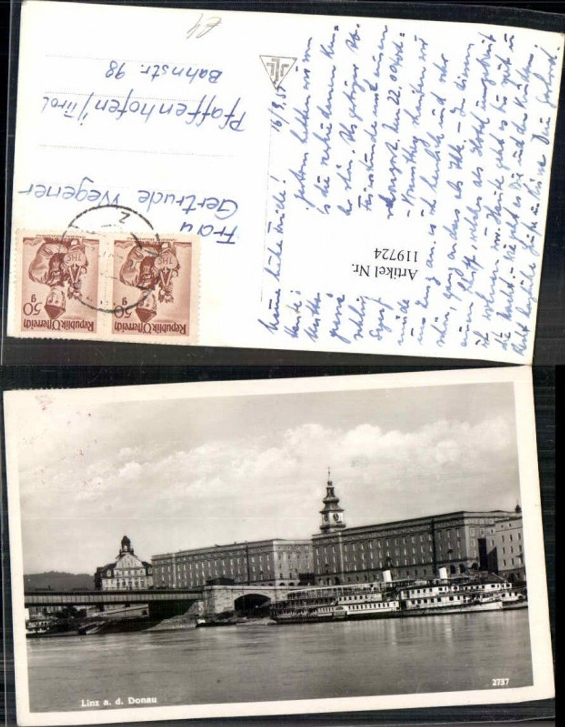 119724, Linz on the Danube, steamer Uranus on the river