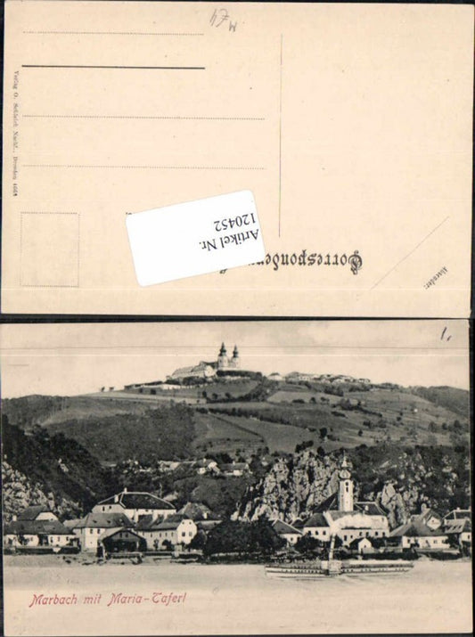 120452, Marbach on the Danube near Maria Taferl with Danube steamer 1900