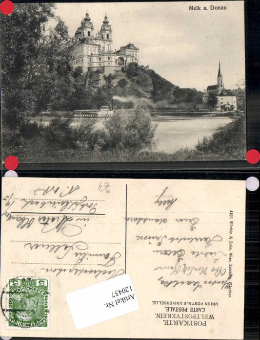 120457, Melk on the Danube with Danube steamer 1910