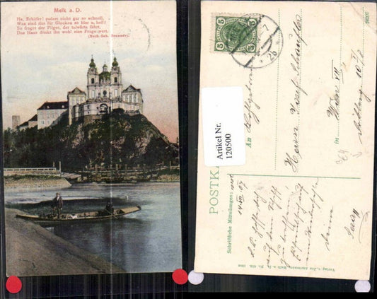 120500, Melk on the Danube, boat on the bank, rare view 1906