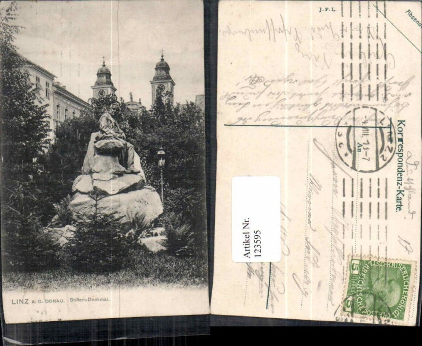 123595, Linz on the Danube, Stifter Monument 1915